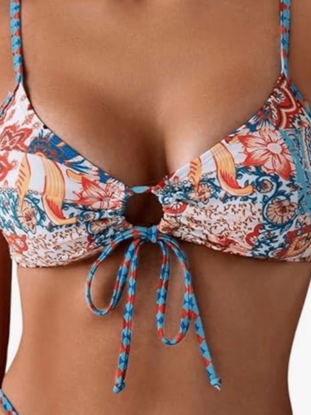 SOLY HUX Boho Paisley Print Tie Front Cut Out Swimsuit Bikini